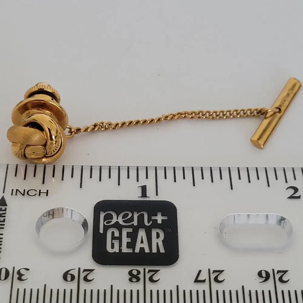 Dunhill Tie Necktie Pin Tack Clasp Knot Gold Tone Logo Designer Round Vintage